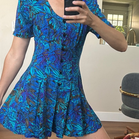 VTG 80s Rayon Romper Floral Abstract Button-up Shoulder Pads Farm Rio Vibes Sz 7 - Picture 3 of 7